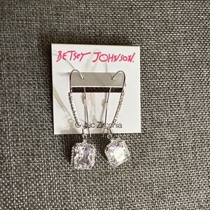 Betsey Johnson Silver Crystal Drop Earrings